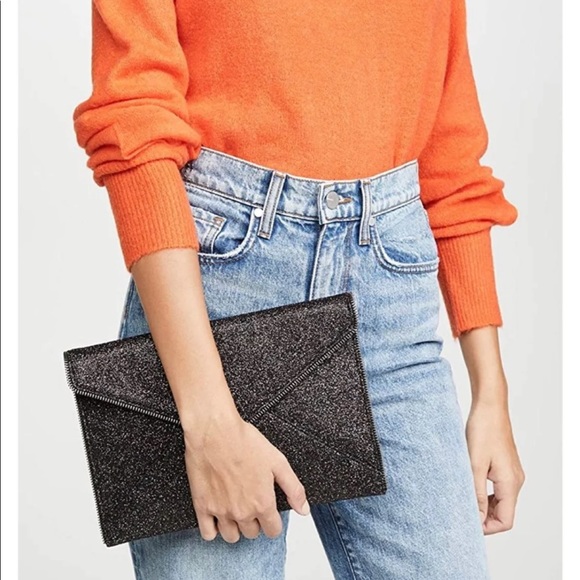 NWT! Rebecca Minkoff  Black Sparkly Envelope Clutch with Gunmetal Hardware - Picture 14 of 16